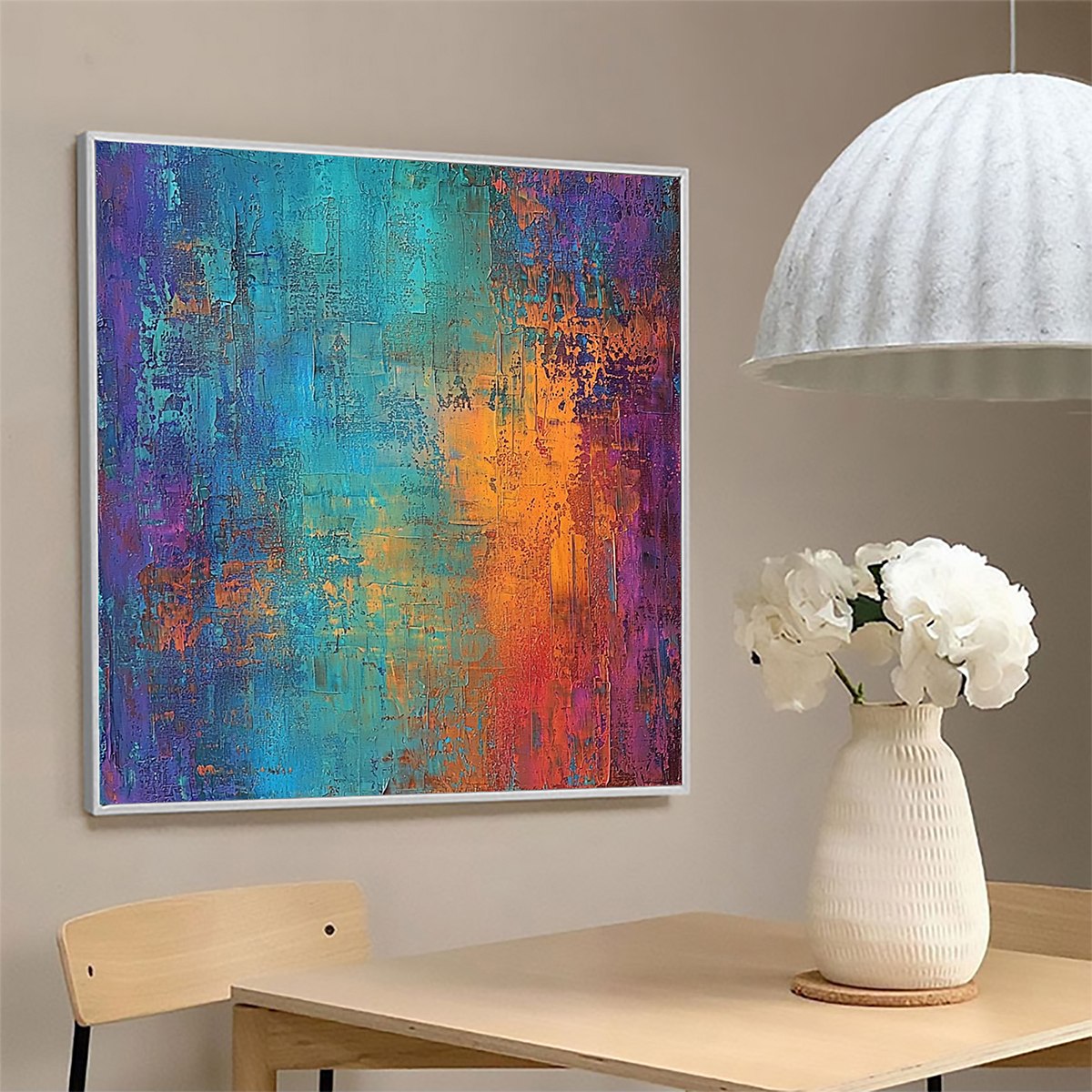 CELESTIAL FUSION: Textured Abstract Oil Painting in Turquoise - Image 3