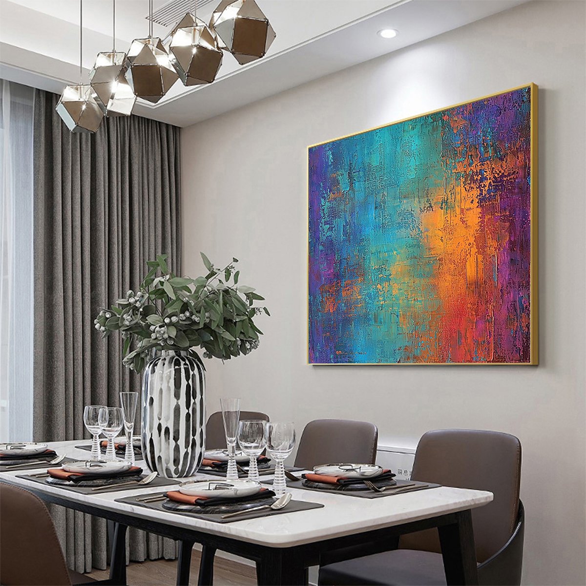 CELESTIAL FUSION: Textured Abstract Oil Painting in Turquoise - Image 4