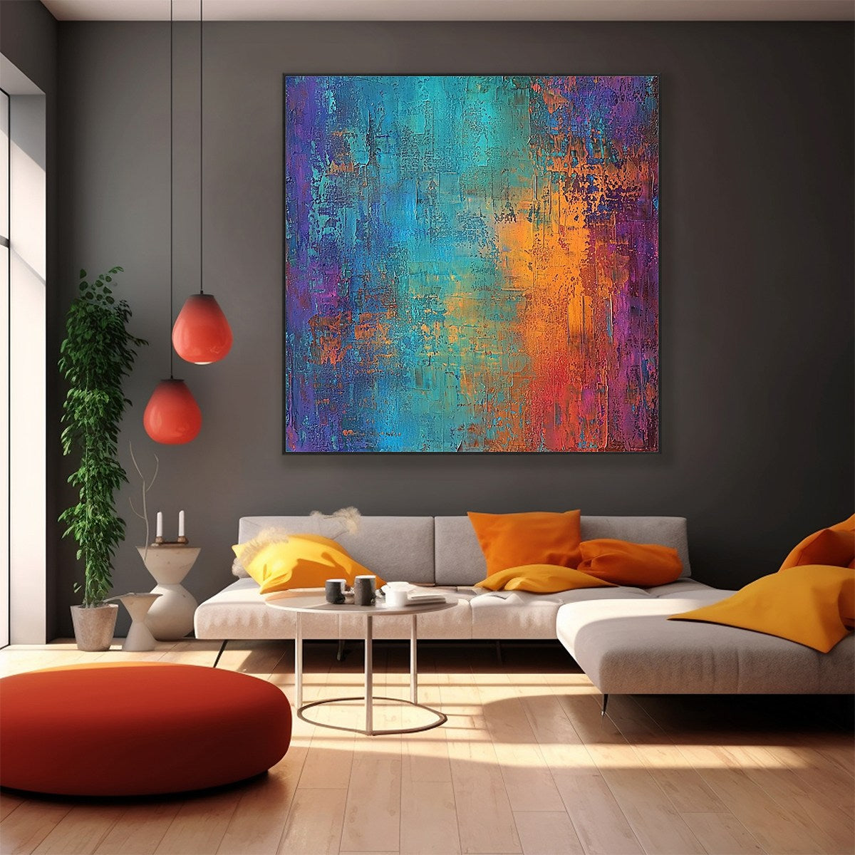 CELESTIAL FUSION: Textured Abstract Oil Painting in Turquoise - Image 5