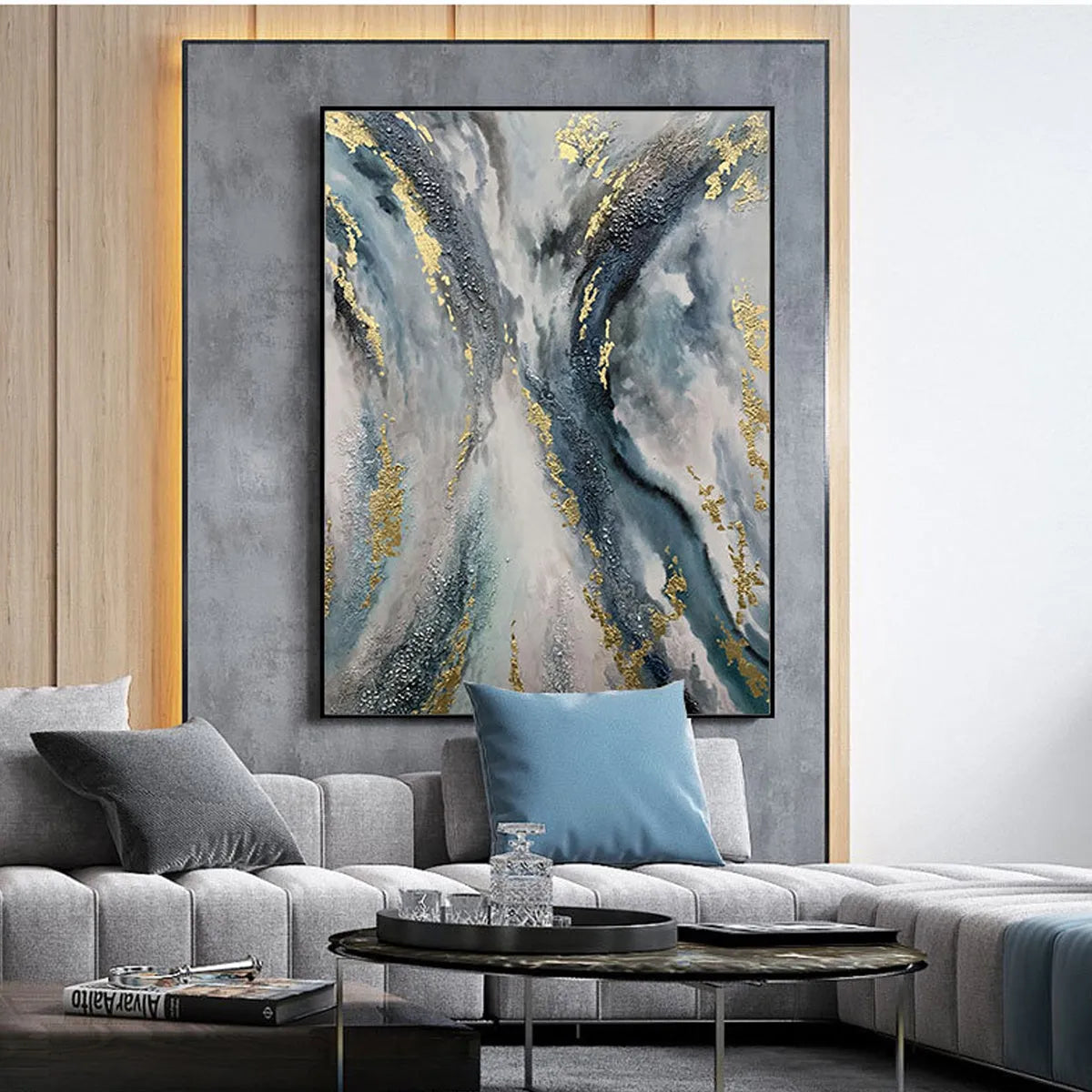 CELESTIAL RIVER: Vertical Abstract Oil Painting with Gold Leaf Accents - Image 7