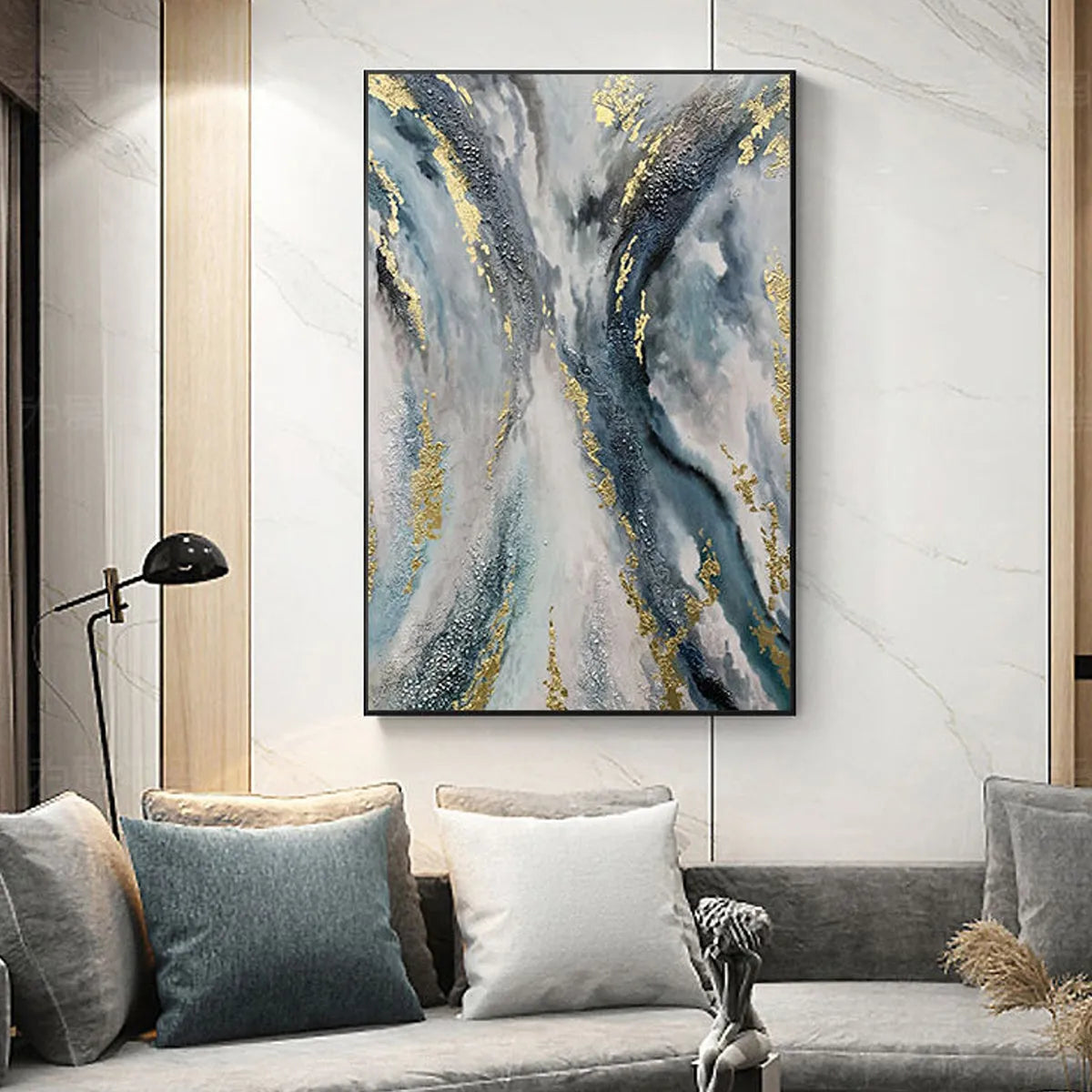 CELESTIAL RIVER: Vertical Abstract Oil Painting with Gold Leaf Accents - Image 4
