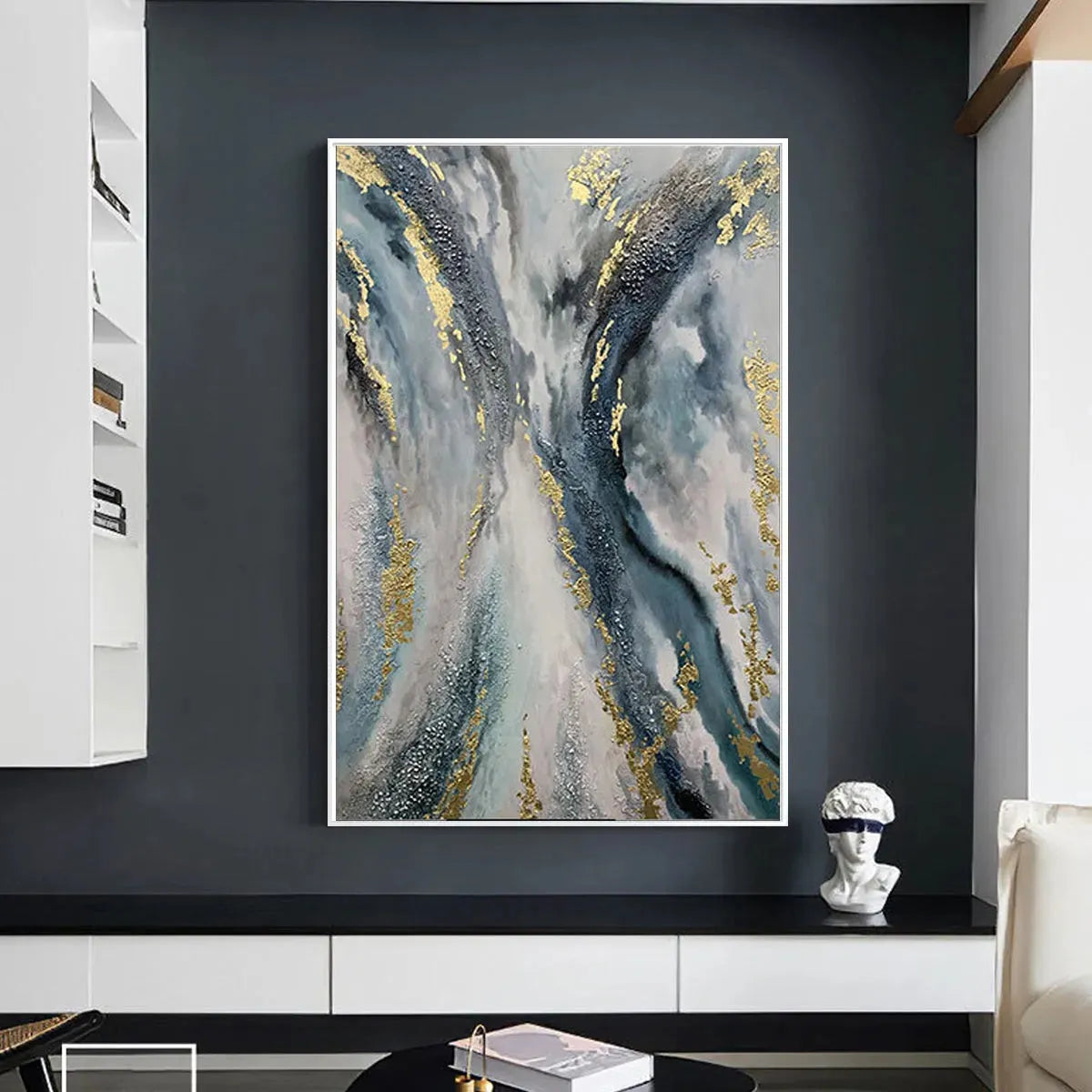 CELESTIAL RIVER: Vertical Abstract Oil Painting with Gold Leaf Accents - Image 8