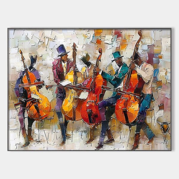 CELLOS IN HARMONY: Textured Musicians Oil Painting