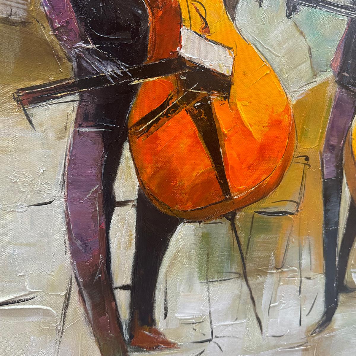 CELLOS IN HARMONY: Textured Musicians Oil Painting - Image 3