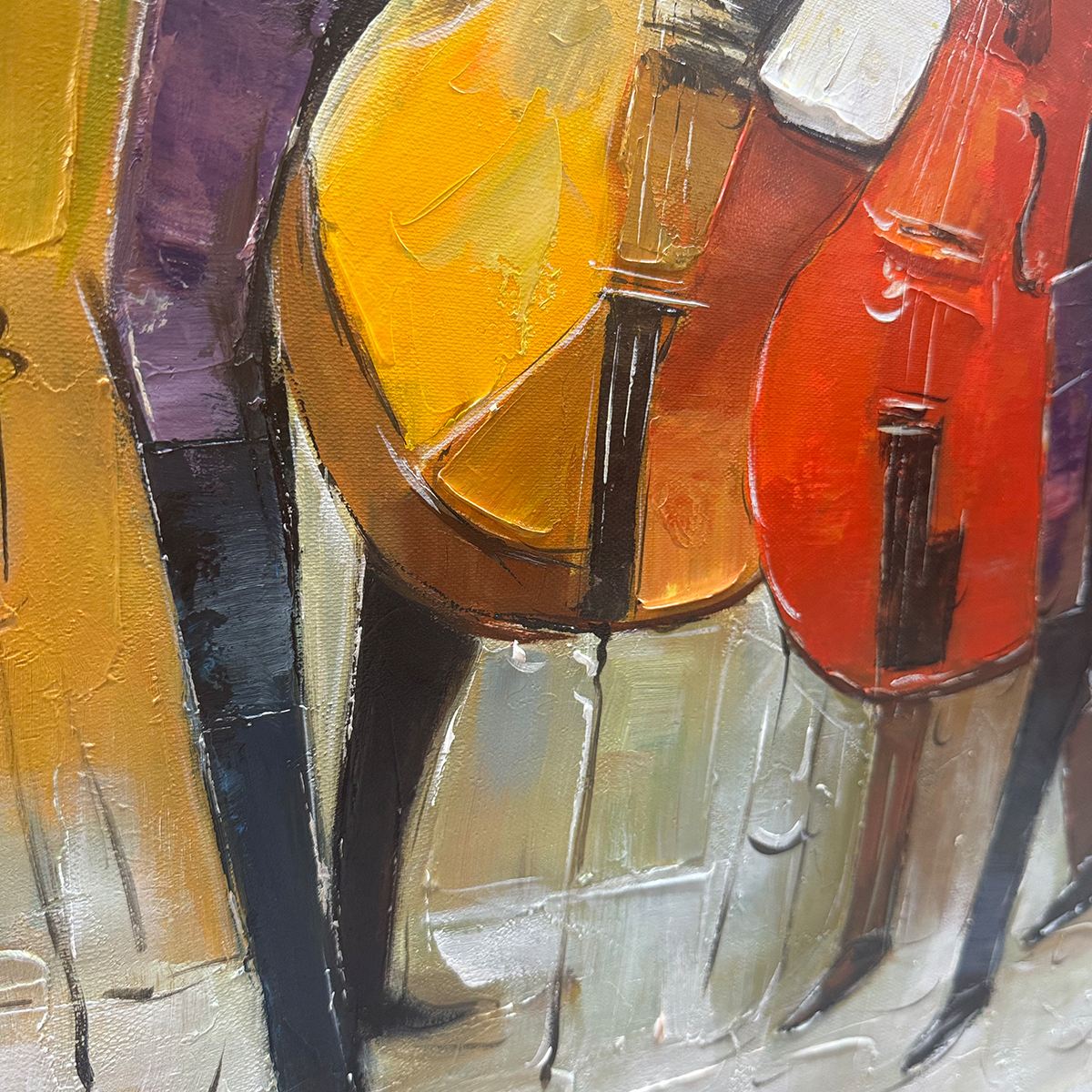 CELLOS IN HARMONY: Textured Musicians Oil Painting - Image 6