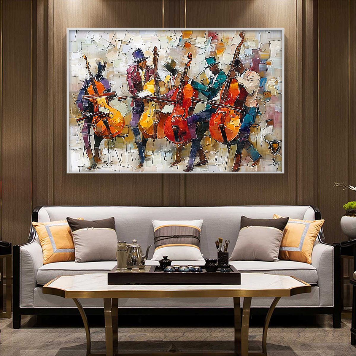 CELLOS IN HARMONY: Textured Musicians Oil Painting - Image 7