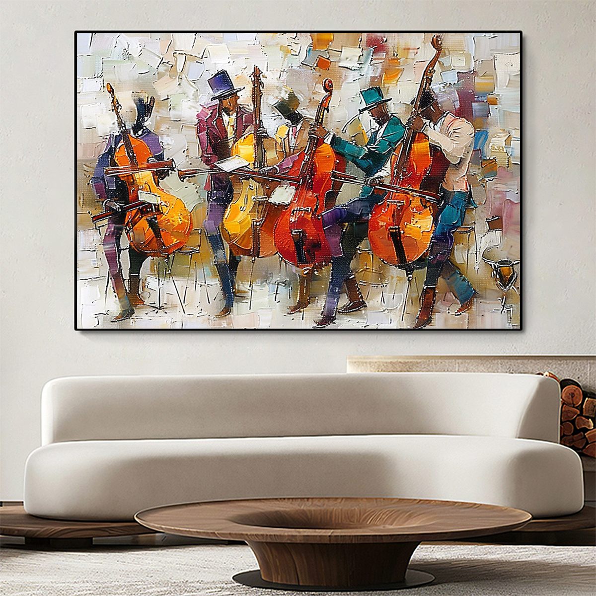 CELLOS IN HARMONY: Textured Musicians Oil Painting - Image 2