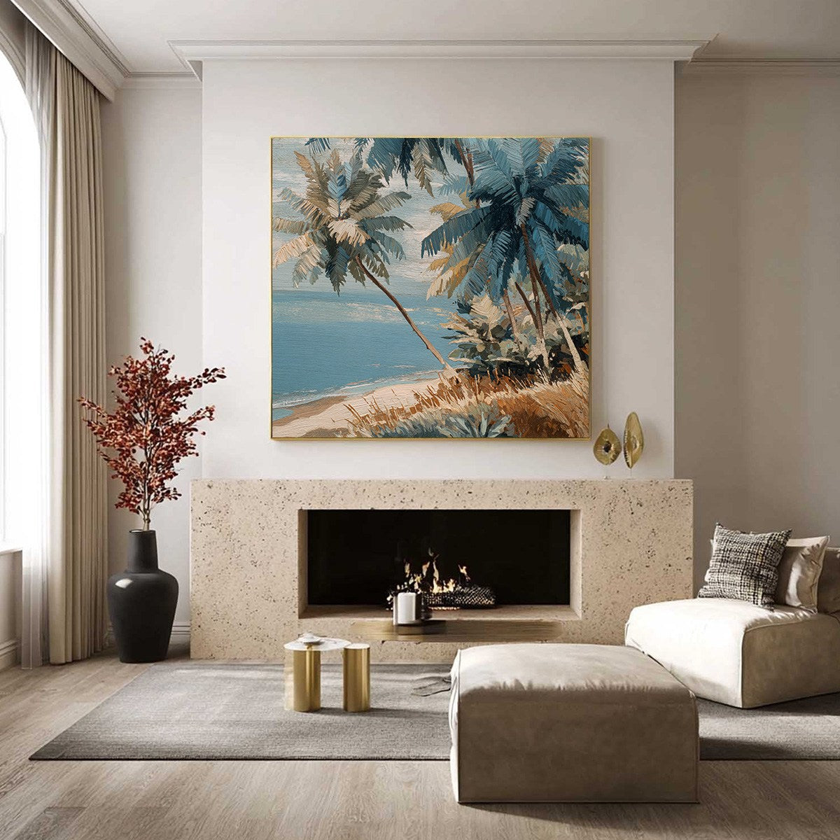 CERULEAN SHORE: Textured Impasto Palm Tree Beach Painting - Image 2