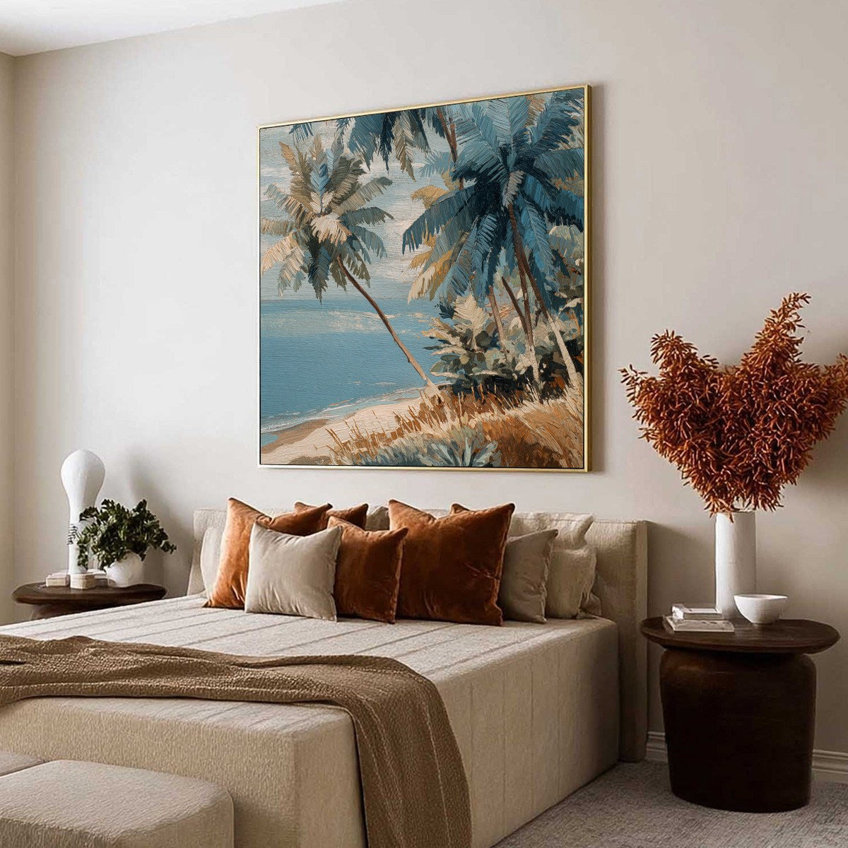 CERULEAN SHORE: Textured Impasto Palm Tree Beach Painting - Image 7
