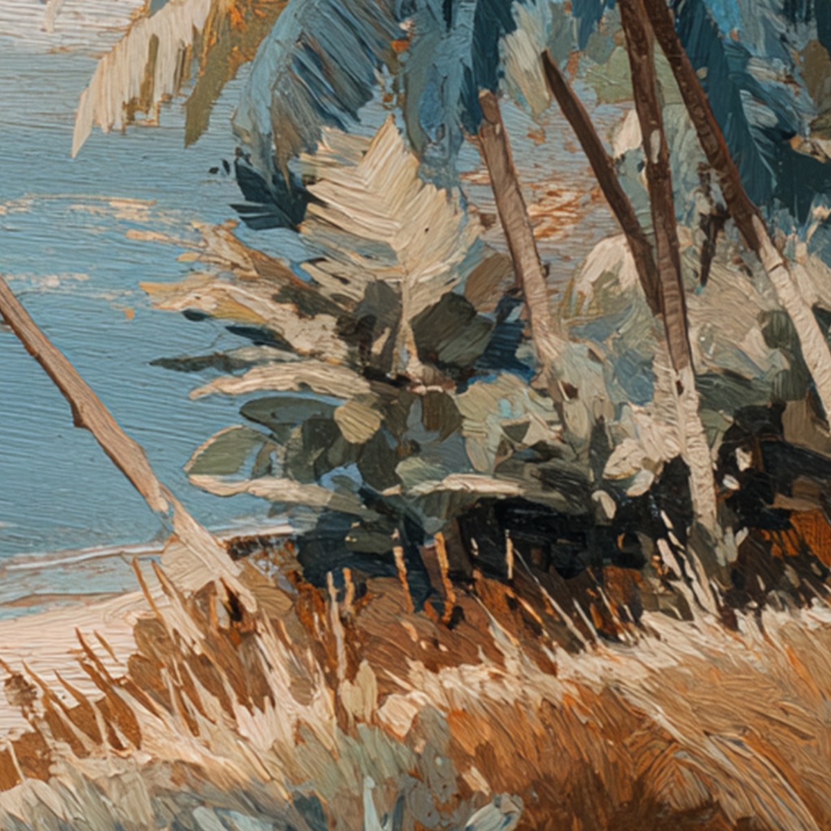 CERULEAN SHORE: Textured Impasto Palm Tree Beach Painting - Image 3