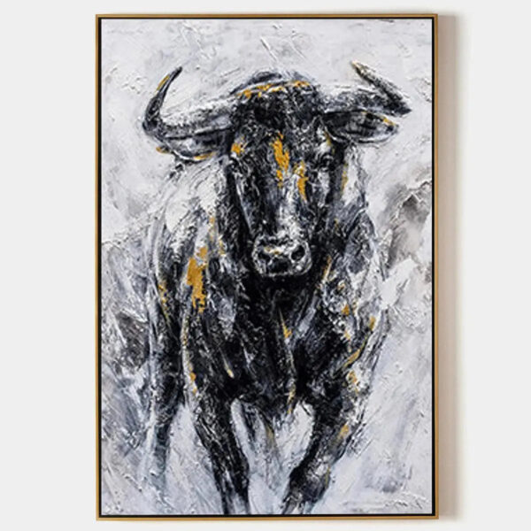 CHARGING BULL: Textured Bull Painting, Vertical Wall Art