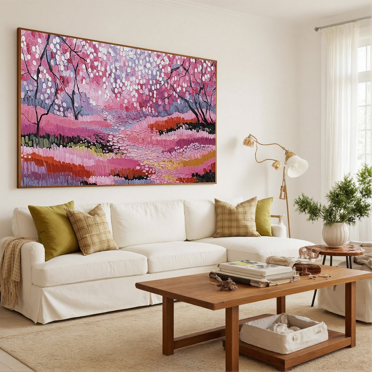CHERRY BLOSSOM PATH: Textured Impasto Landscape Oil Painting - Image 3