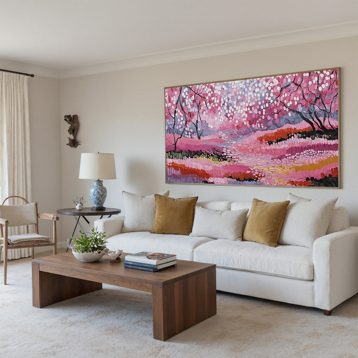 CHERRY BLOSSOM PATH: Textured Impasto Landscape Oil Painting - Image 5