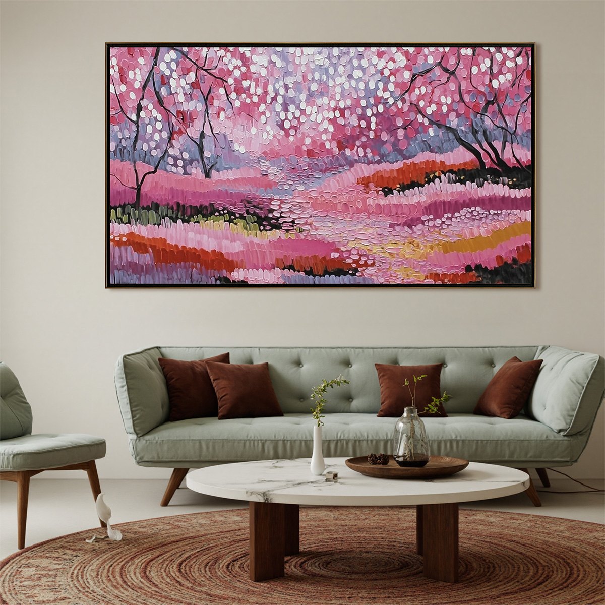 CHERRY BLOSSOM PATH: Textured Impasto Landscape Oil Painting - Image 2