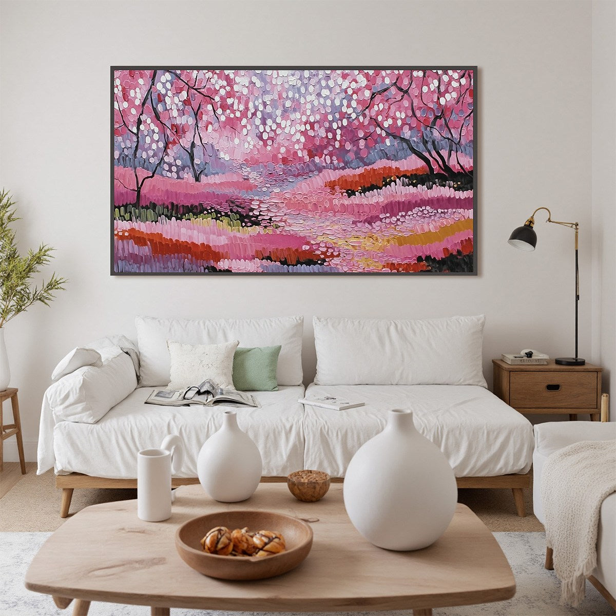 CHERRY BLOSSOM PATH: Textured Impasto Landscape Oil Painting - Image 4