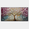 CHERRY BLOSSOM DREAM: Panoramic Textured Impasto Painting of a Cherry Blossom Tree, Modern Wall Art, Pink and Gold