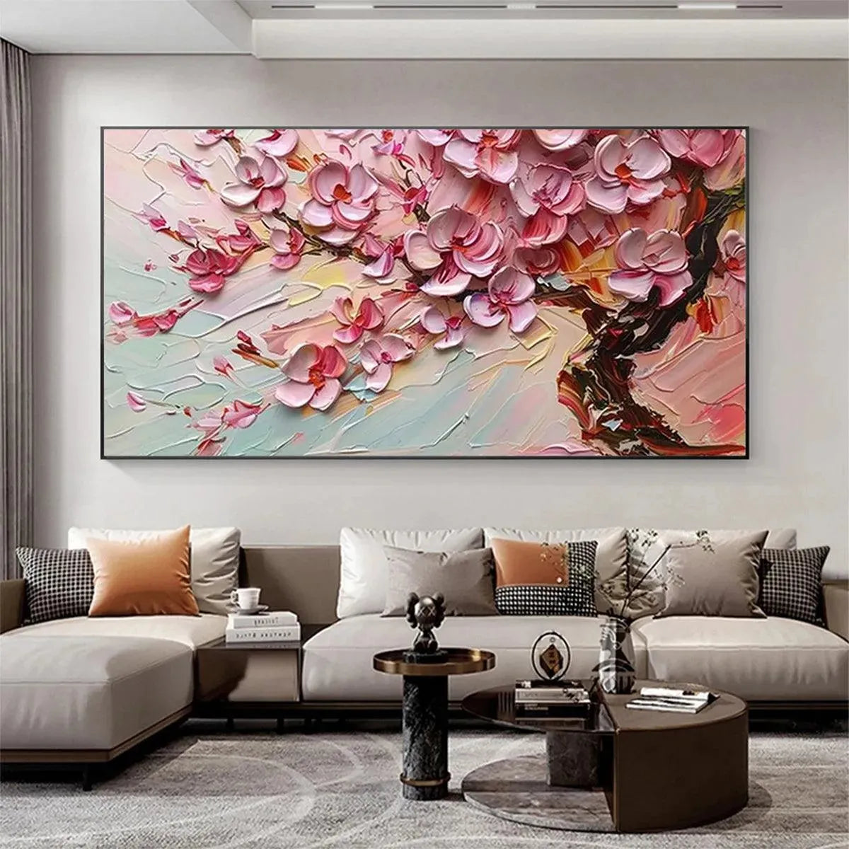 CHERRY BLOSSOM DREAM: Textured Impasto Cherry Blossom Painting, Horizontal Wall Art - Image 2