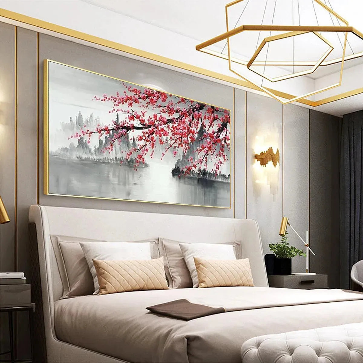 CHERRY BLOSSOM SERENITY: Horizontal Cherry Blossom Landscape Painting - Image 7