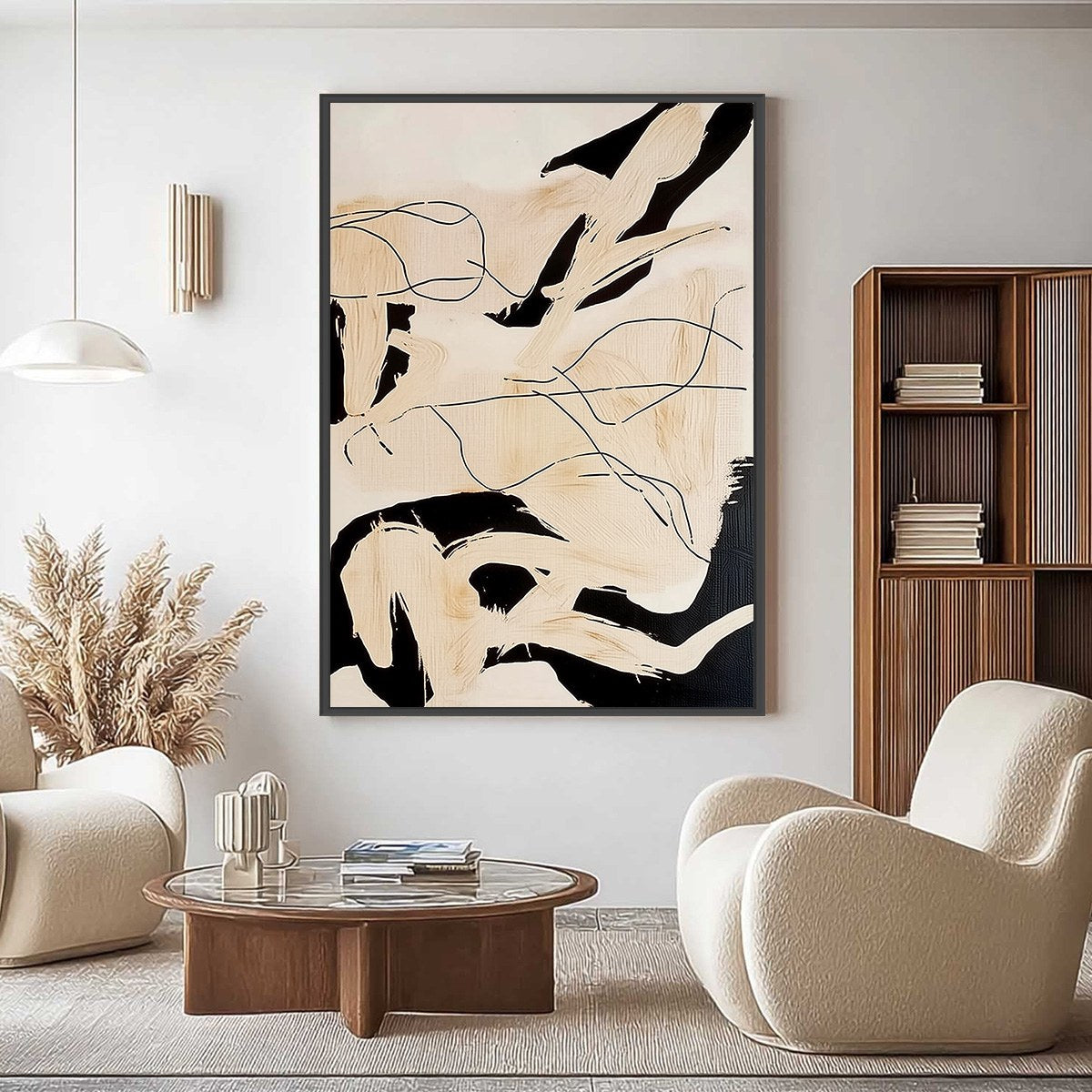 CHOREOGRAPHY | Black and Beige Abstract Oil Painting for Wall - Image 2