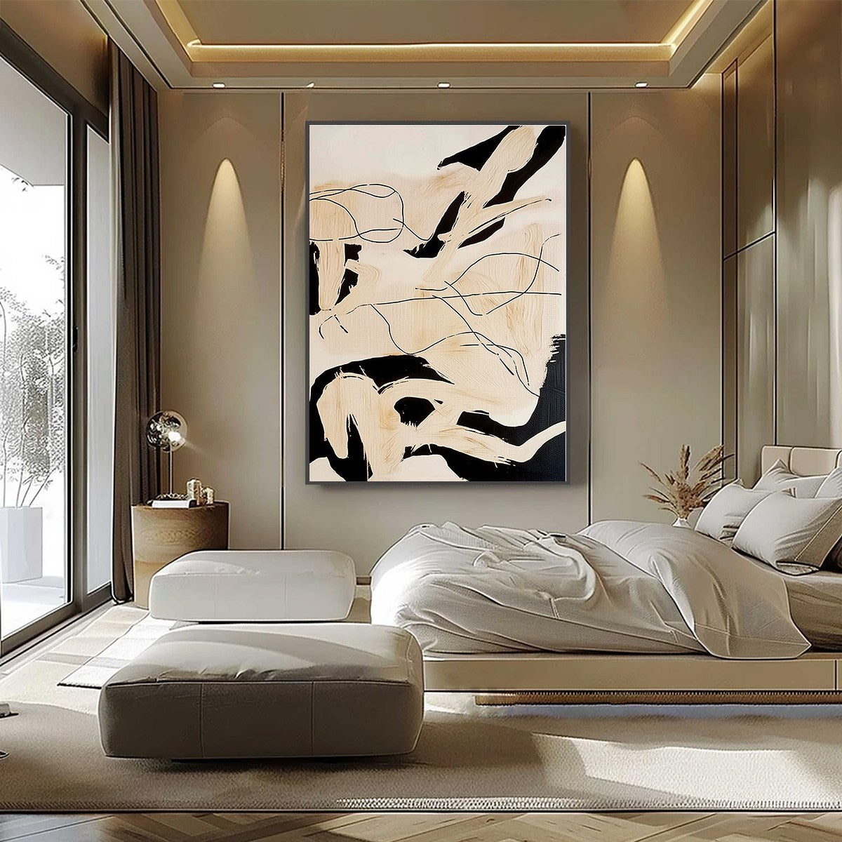 CHOREOGRAPHY | Black and Beige Abstract Oil Painting for Wall - Image 6