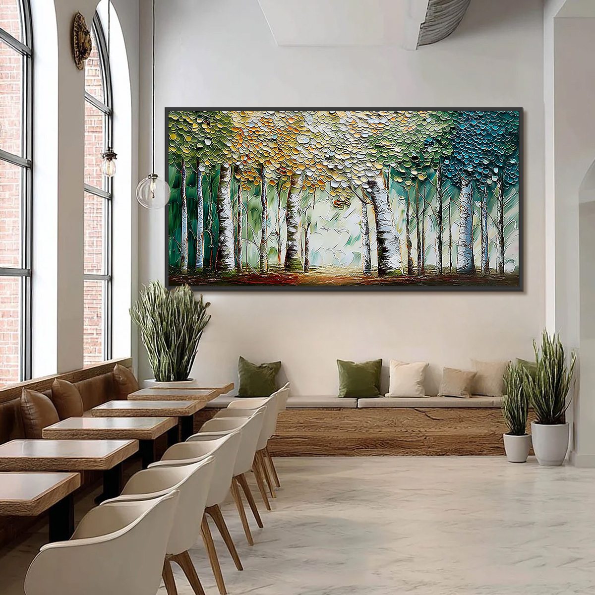 CHROMA GROVE: Panoramic Textured Impasto Birch Tree Forest Painting - Image 6