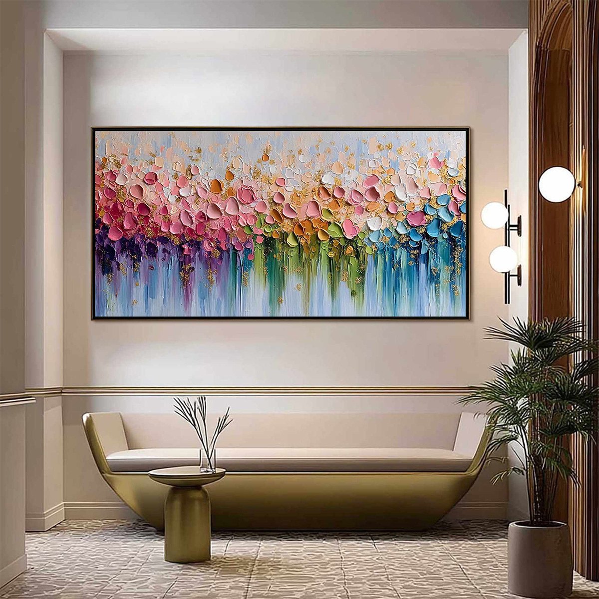 CHROMATIC BLOOM: Colorful Abstract Floral Impasto Palette Knife Painting - Image 2