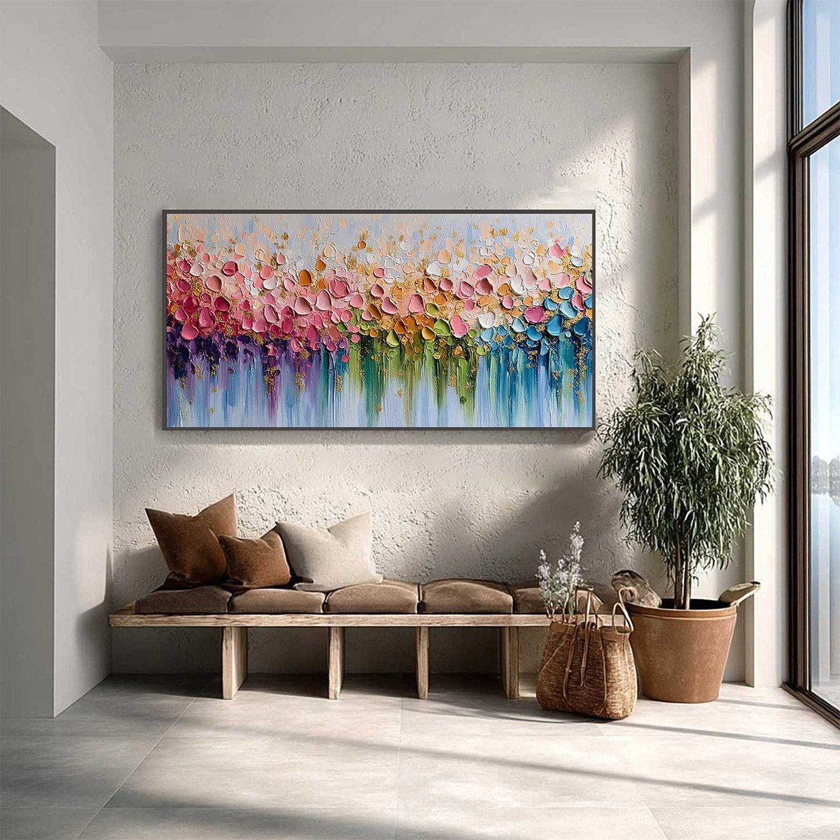 CHROMATIC BLOOM: Colorful Abstract Floral Impasto Palette Knife Painting - Image 4