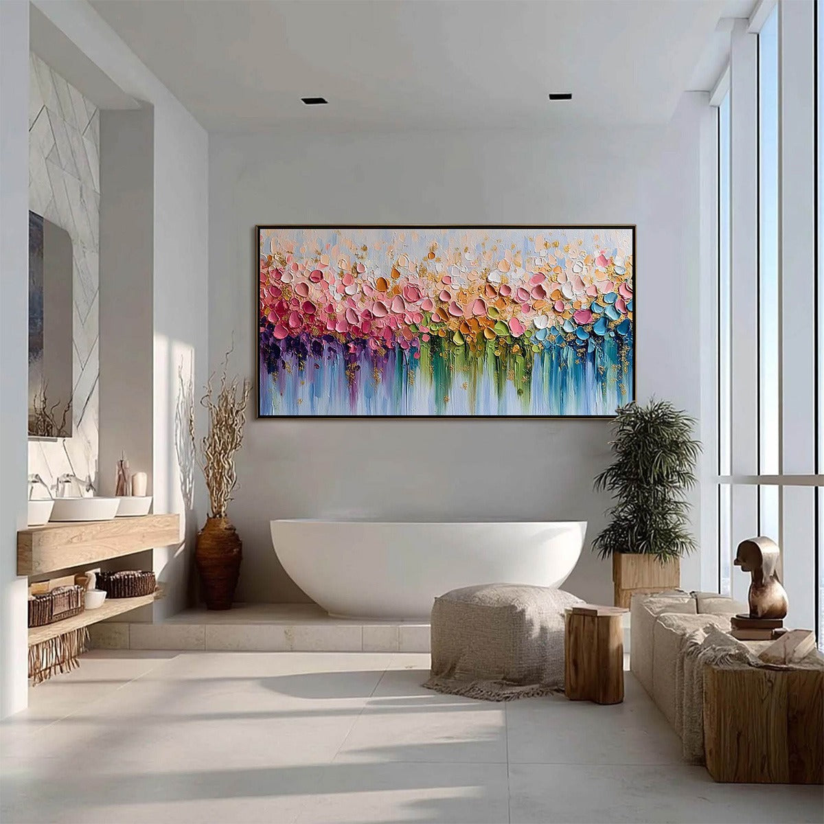 CHROMATIC BLOOM: Colorful Abstract Floral Impasto Palette Knife Painting - Image 6