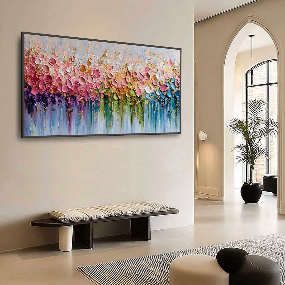 CHROMATIC BLOOM: Colorful Abstract Floral Impasto Palette Knife Painting - Image 7