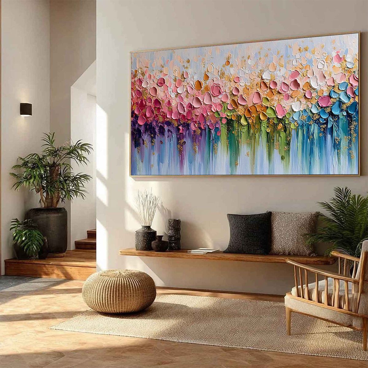 CHROMATIC BLOOM: Colorful Abstract Floral Impasto Palette Knife Painting - Image 8