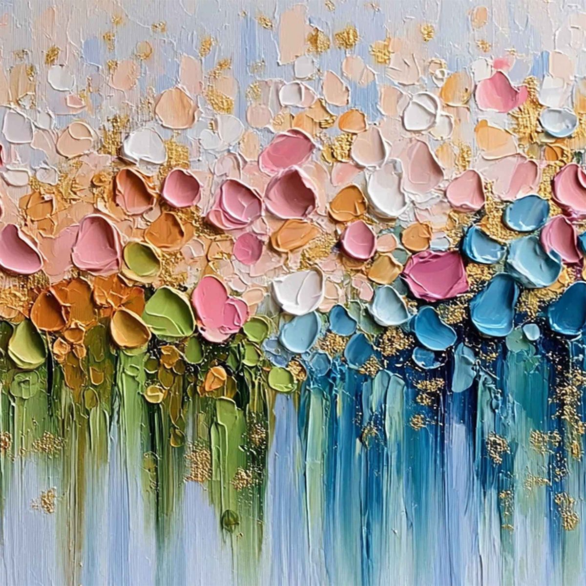 CHROMATIC BLOOM: Colorful Abstract Floral Impasto Palette Knife Painting - Image 3