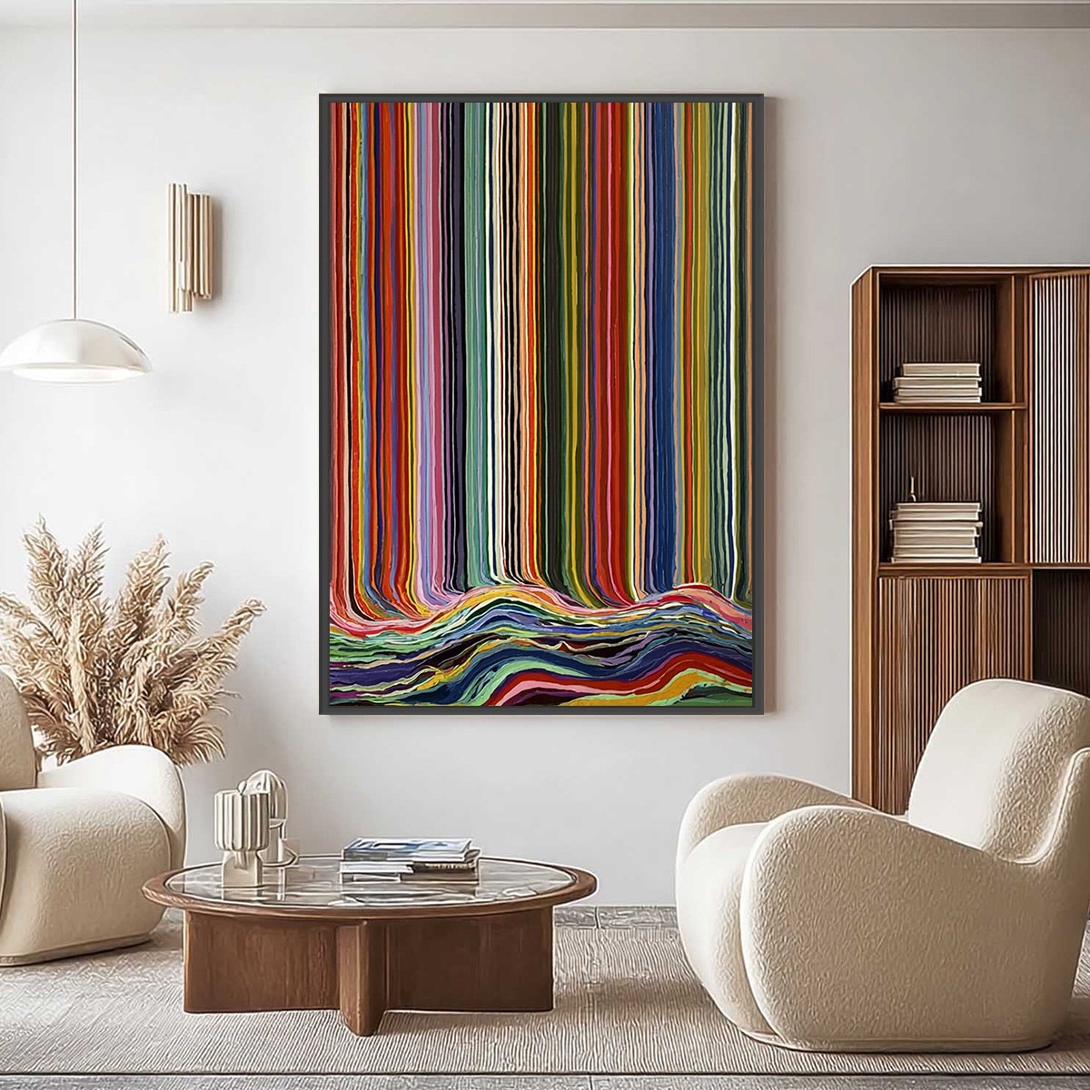 CHROMATIC CASCADE: Colorful Vertical Abstract Painting with Flowing Lines - Image 2