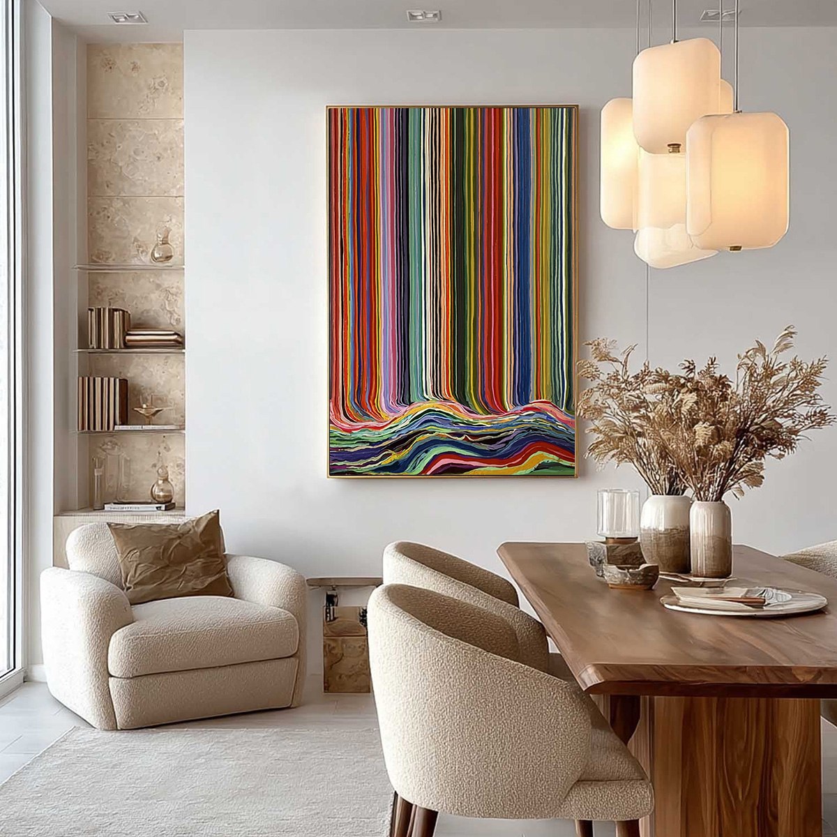 CHROMATIC CASCADE: Colorful Vertical Abstract Painting with Flowing Lines - Image 4