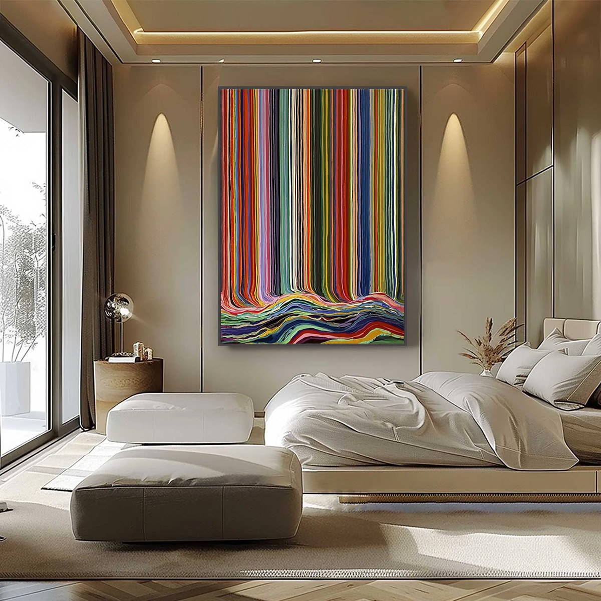 CHROMATIC CASCADE: Colorful Vertical Abstract Painting with Flowing Lines - Image 6