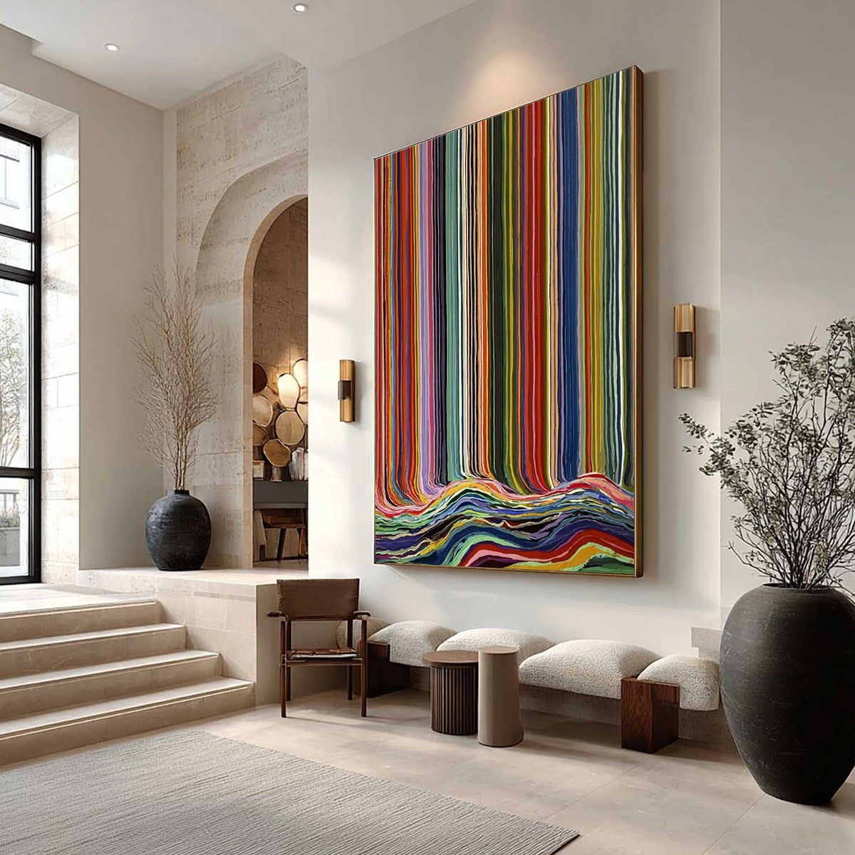 CHROMATIC CASCADE: Colorful Vertical Abstract Painting with Flowing Lines - Image 7
