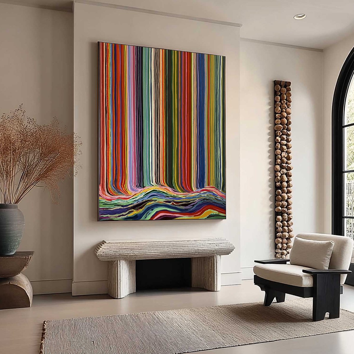 CHROMATIC CASCADE: Colorful Vertical Abstract Painting with Flowing Lines - Image 8