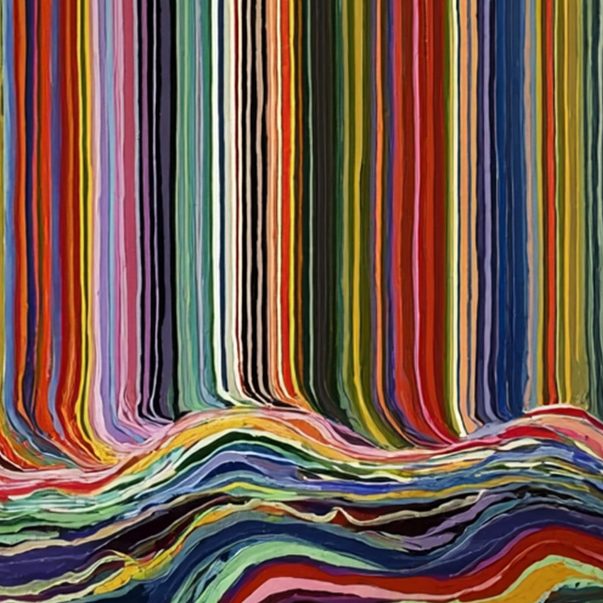 CHROMATIC CASCADE: Colorful Vertical Abstract Painting with Flowing Lines - Image 5
