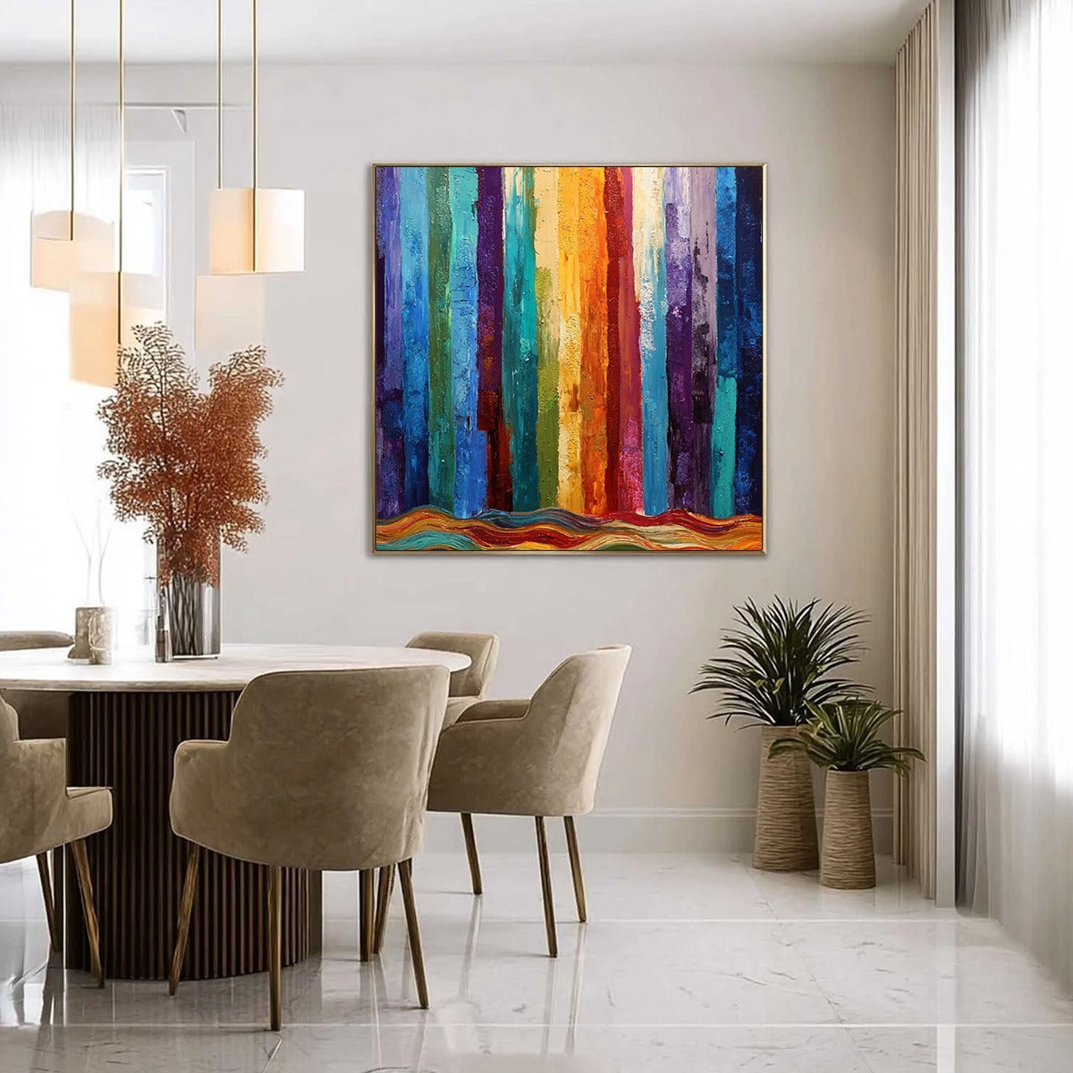 CHROMATIC CASCADE: Large Colorful Abstract Impasto Oil Painting - Image 4