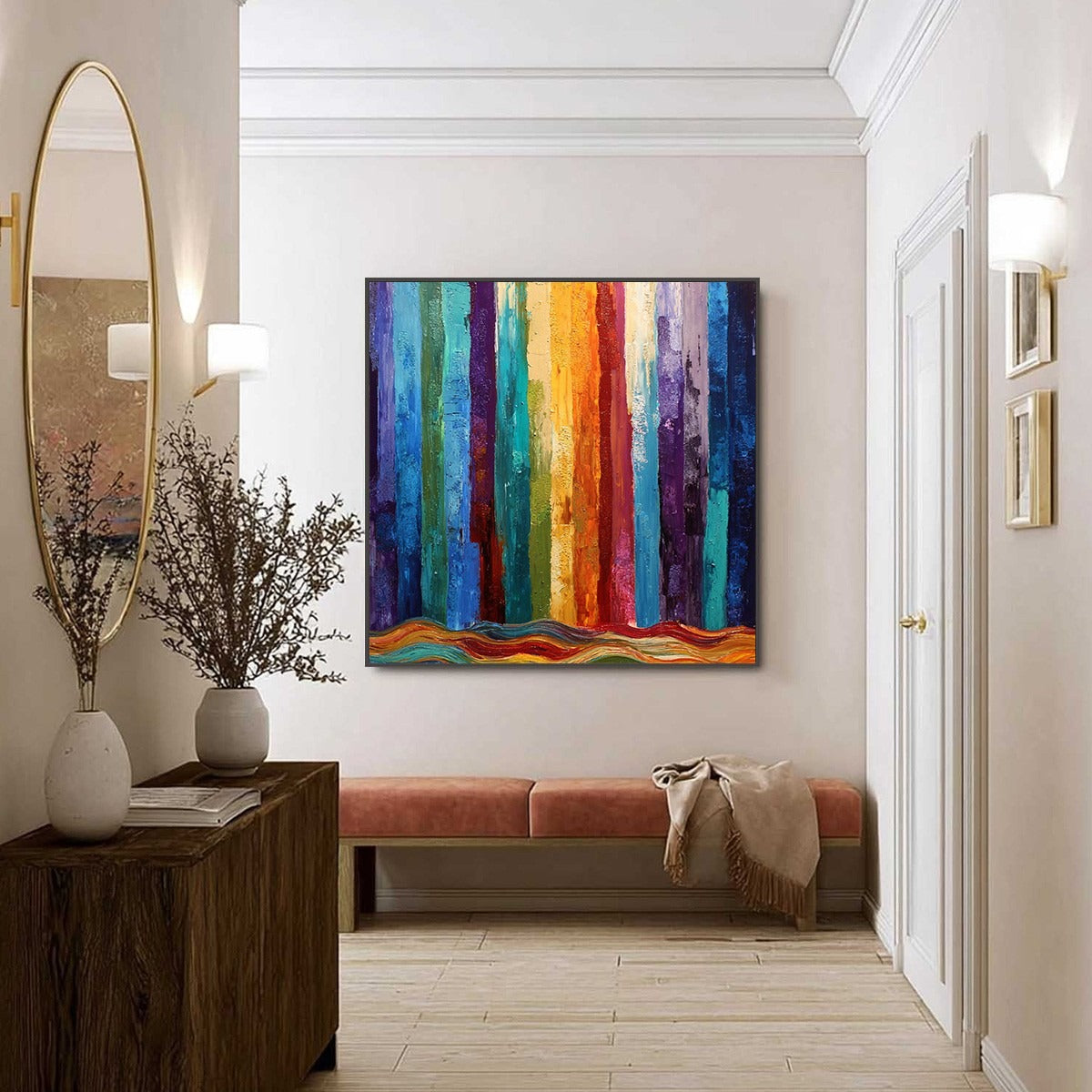 CHROMATIC CASCADE: Large Colorful Abstract Impasto Oil Painting - Image 6