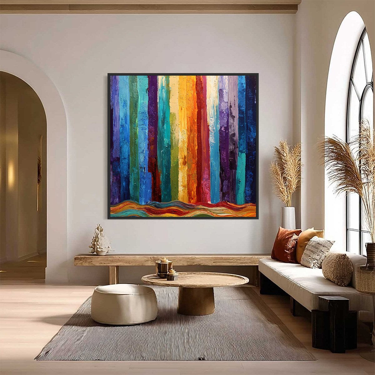 CHROMATIC CASCADE: Large Colorful Abstract Impasto Oil Painting - Image 2