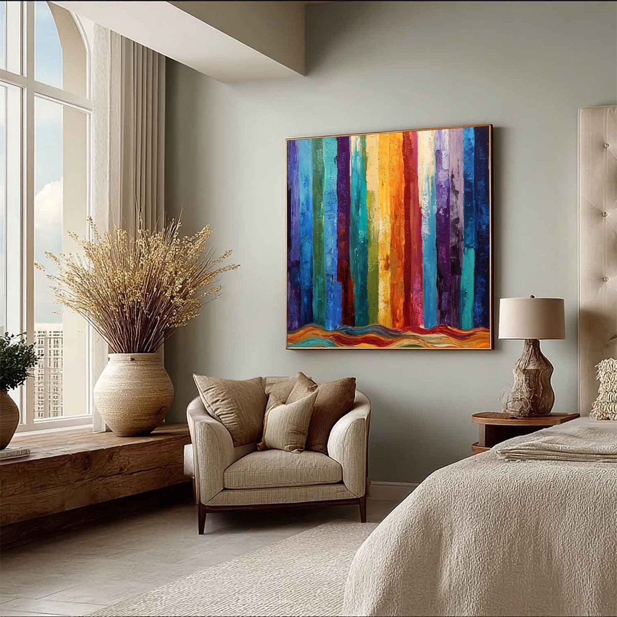 CHROMATIC CASCADE: Large Colorful Abstract Impasto Oil Painting - Image 8