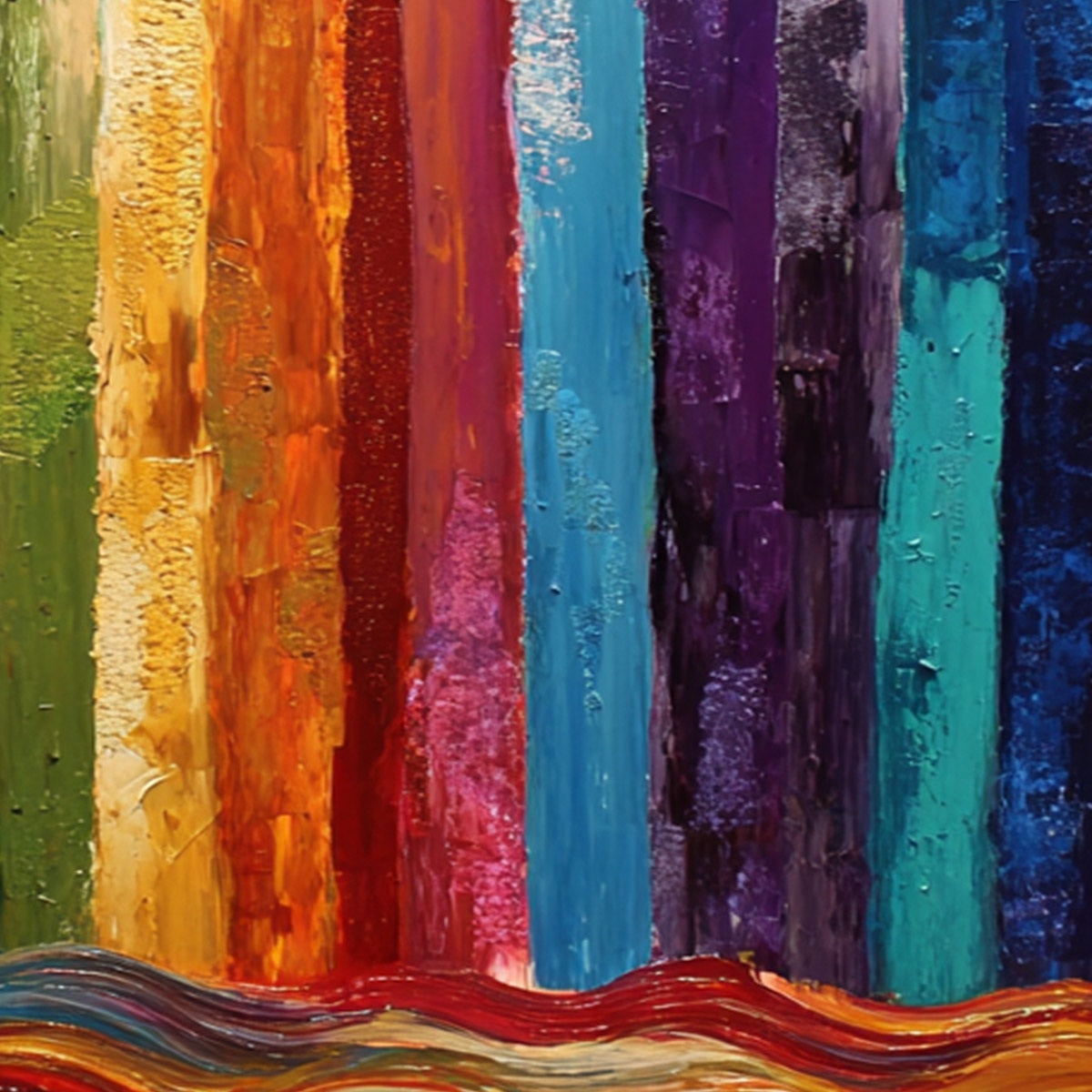 CHROMATIC CASCADE: Large Colorful Abstract Impasto Oil Painting - Image 3