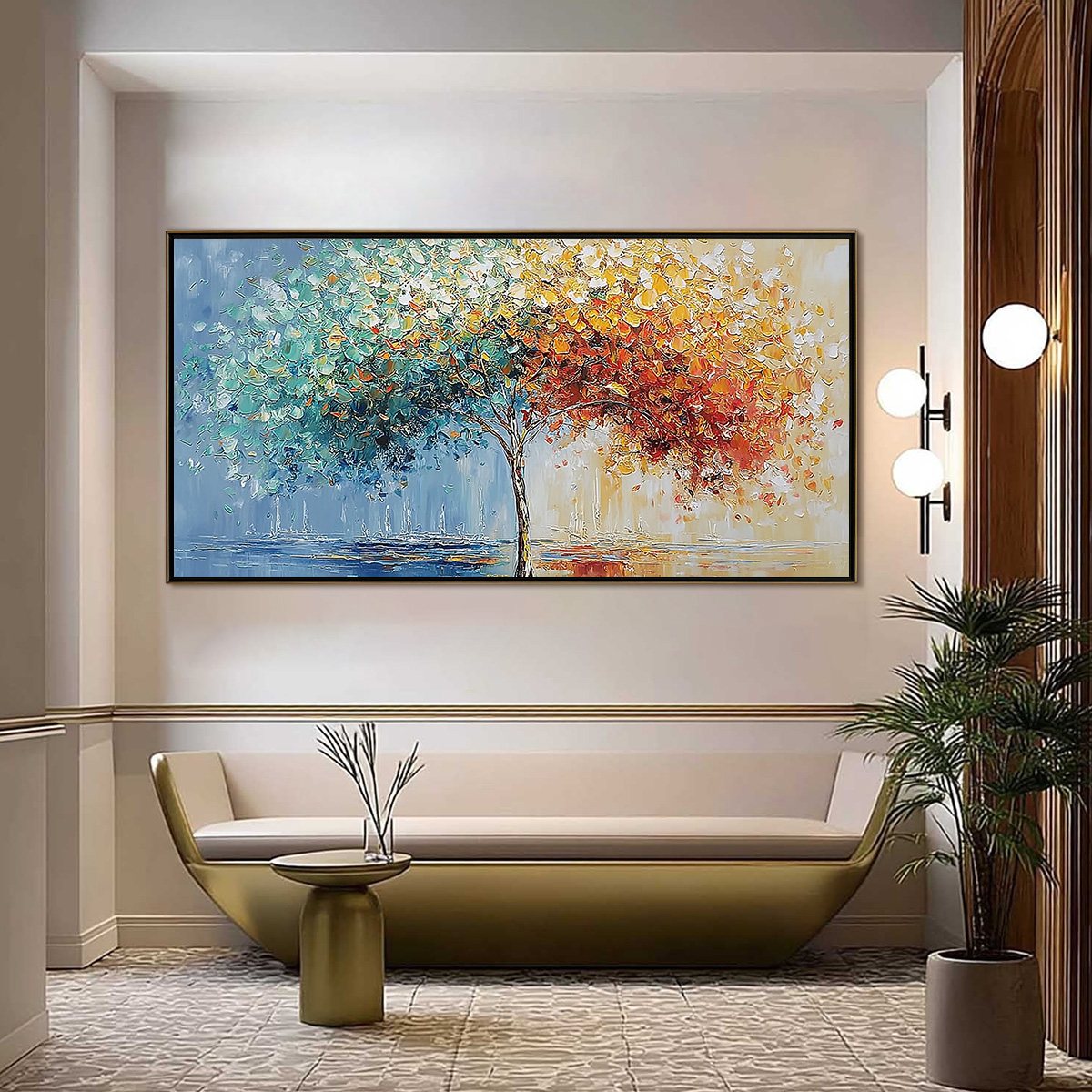 CHROMATIC EMBRACE: Heavily Textured Palette Knife Tree Landscape Painting - Image 2