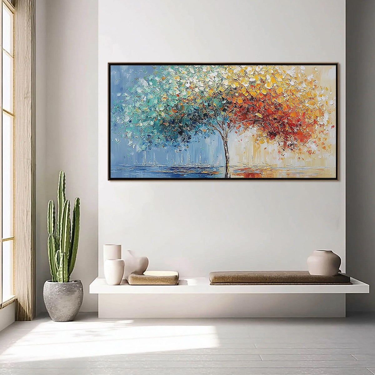 CHROMATIC EMBRACE: Heavily Textured Palette Knife Tree Landscape Painting - Image 4