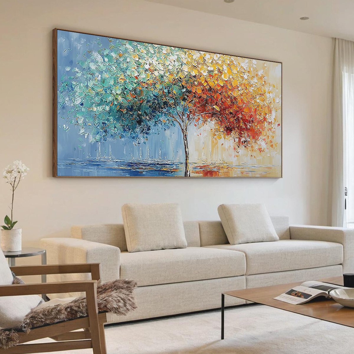 CHROMATIC EMBRACE: Heavily Textured Palette Knife Tree Landscape Painting - Image 7
