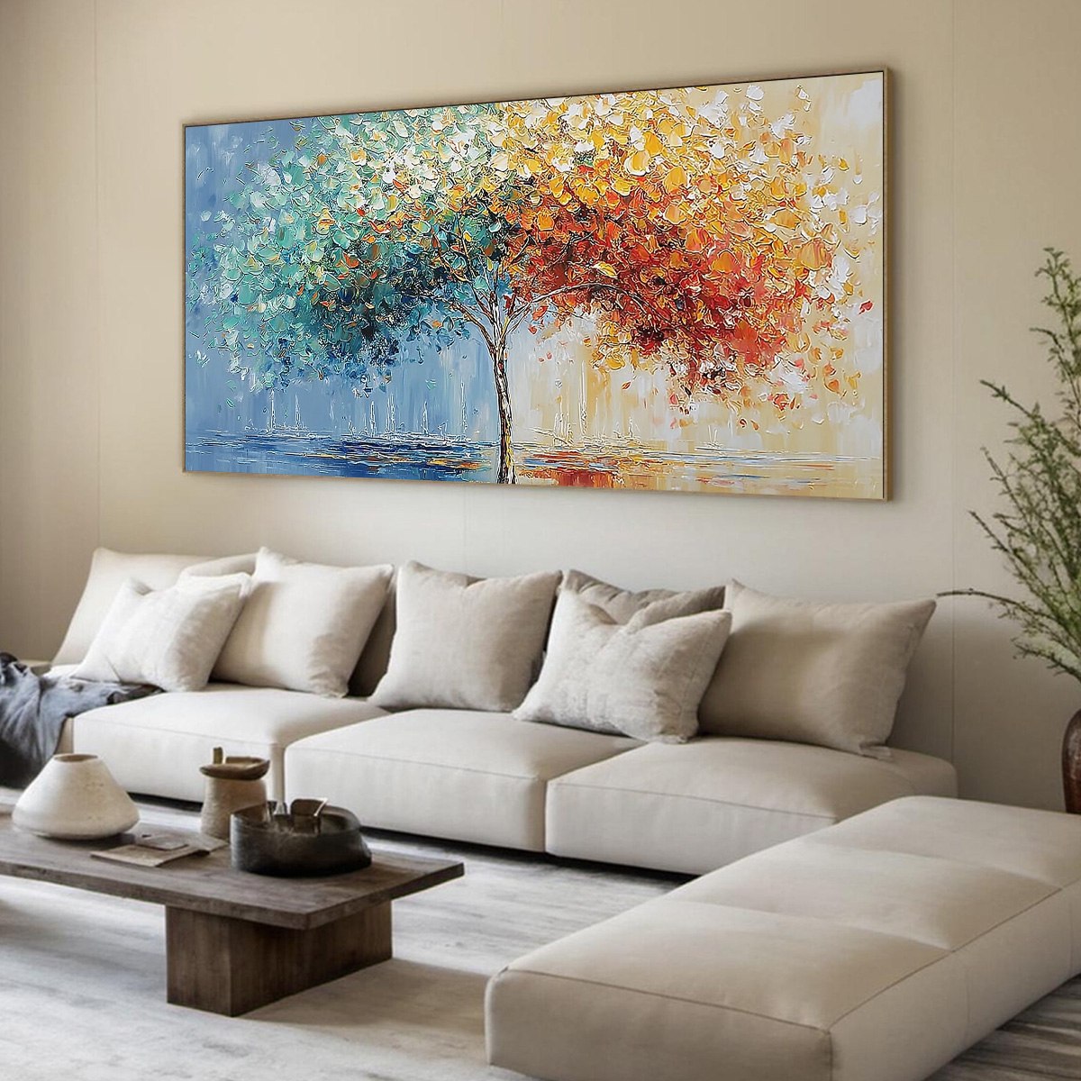 CHROMATIC EMBRACE: Heavily Textured Palette Knife Tree Landscape Painting - Image 8