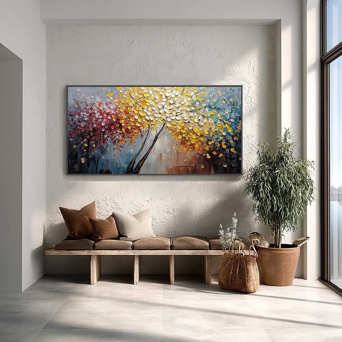 CHROMATIC EMBRACE: Textured Palette Knife Tree Painting, Colorful Impasto Wall Art - Image 2