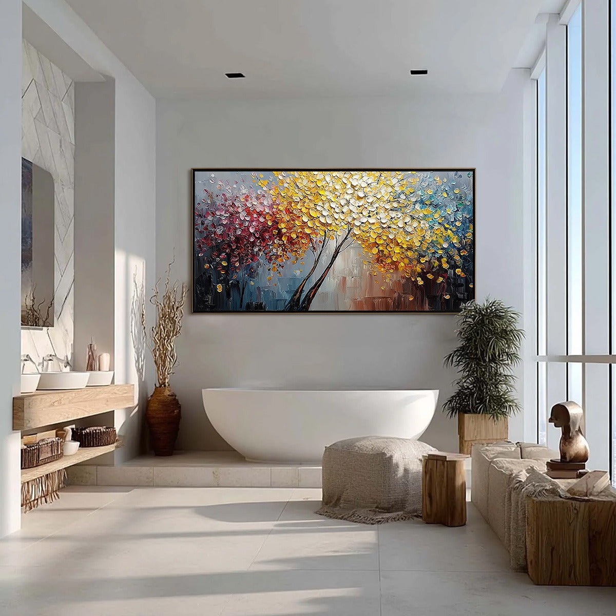 CHROMATIC EMBRACE: Textured Palette Knife Tree Painting, Colorful Impasto Wall Art - Image 4