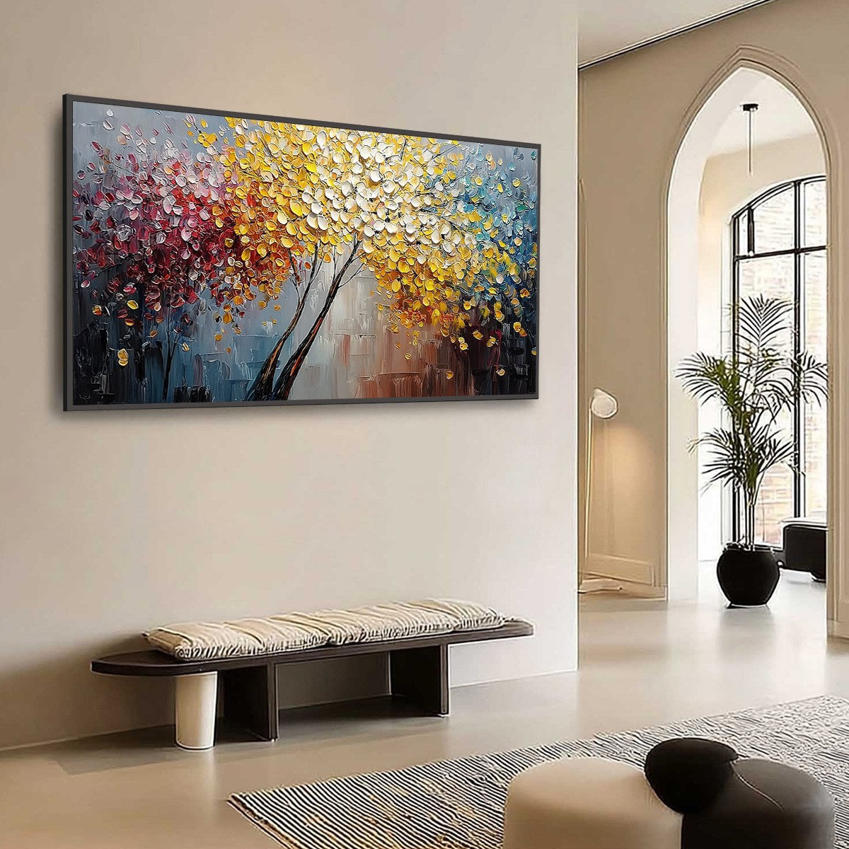 CHROMATIC EMBRACE: Textured Palette Knife Tree Painting, Colorful Impasto Wall Art - Image 7
