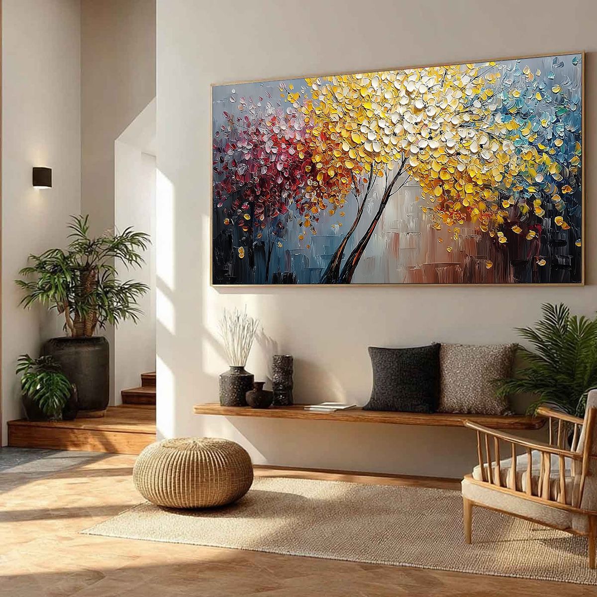 CHROMATIC EMBRACE: Textured Palette Knife Tree Painting, Colorful Impasto Wall Art - Image 8